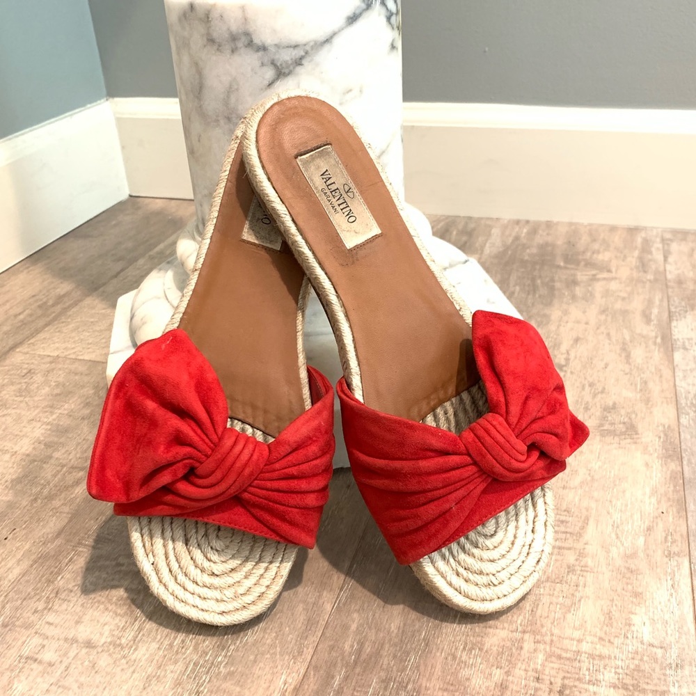 Valentino Red Bow Espadrille Slide Sandals